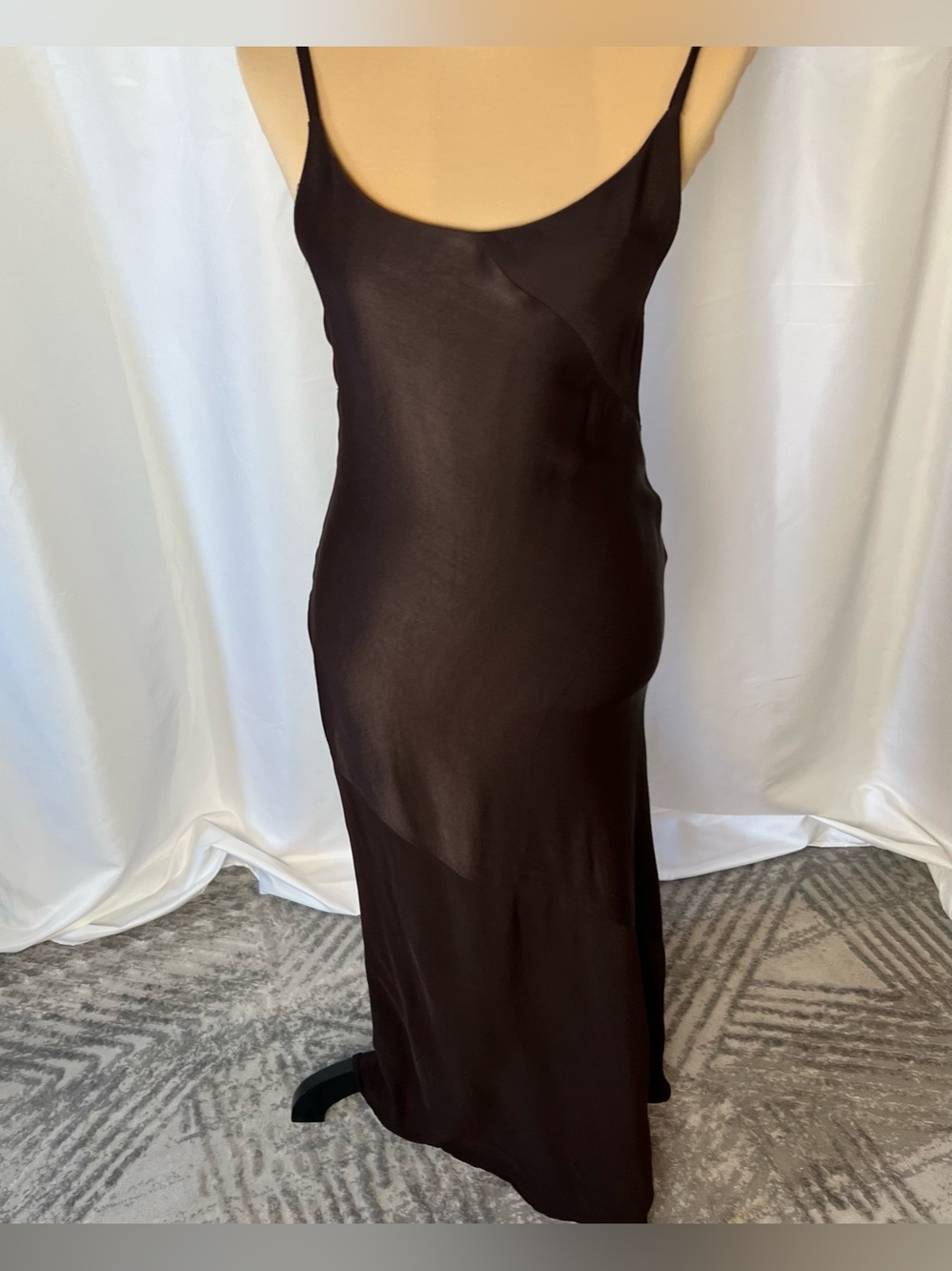 Vintage 90s Express Chocolate Brown Rayon Asymmetrical Maxi Dress 5/6